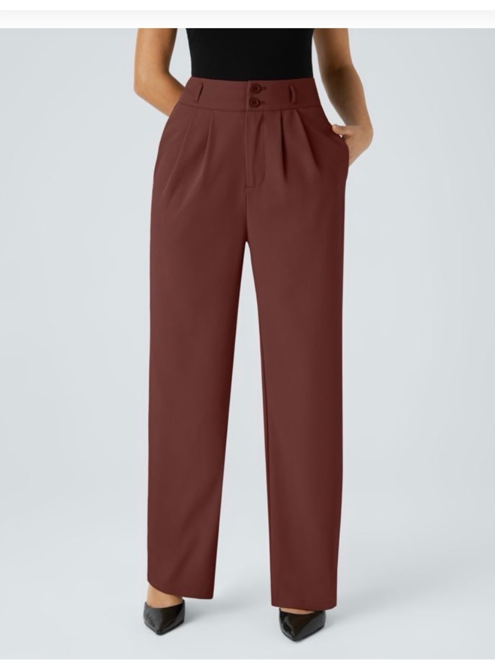 14. HALARA High-Rise Wide-Leg Pants in Burgundy Brown